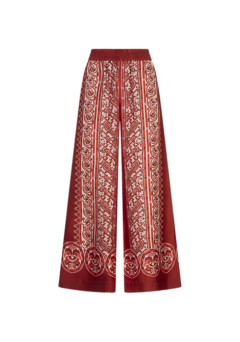 Pantaloni a Palazzo in Twill di Seta Cobra Placée Rosso LA DOUBLE J | TRO0026-SIL006COB01RE01